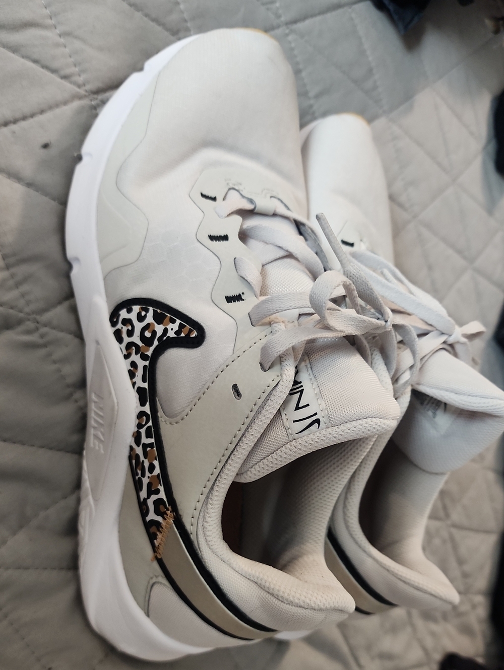 Nike Women's White Sneakers with Leopard-Print Swoosh